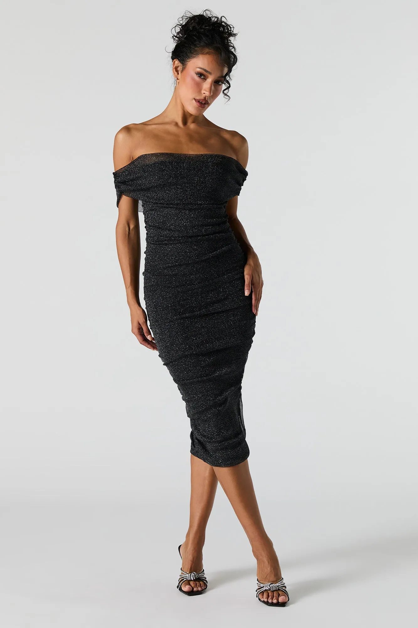 Sparkle Off Shoulder Ruched Midi Dress sold by Urban Planet product image thumbnail 4