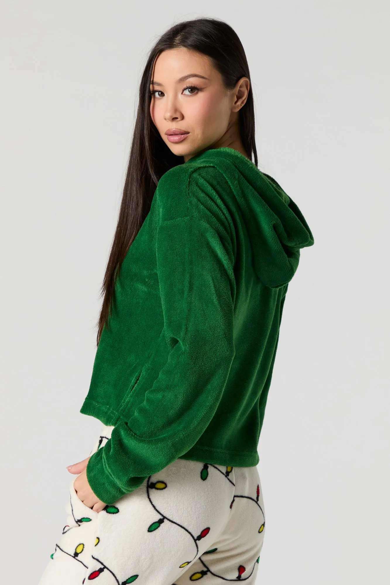 Christmas Embroidered Plush Pajama Hoodie sold by Urban Planet product image thumbnail 2