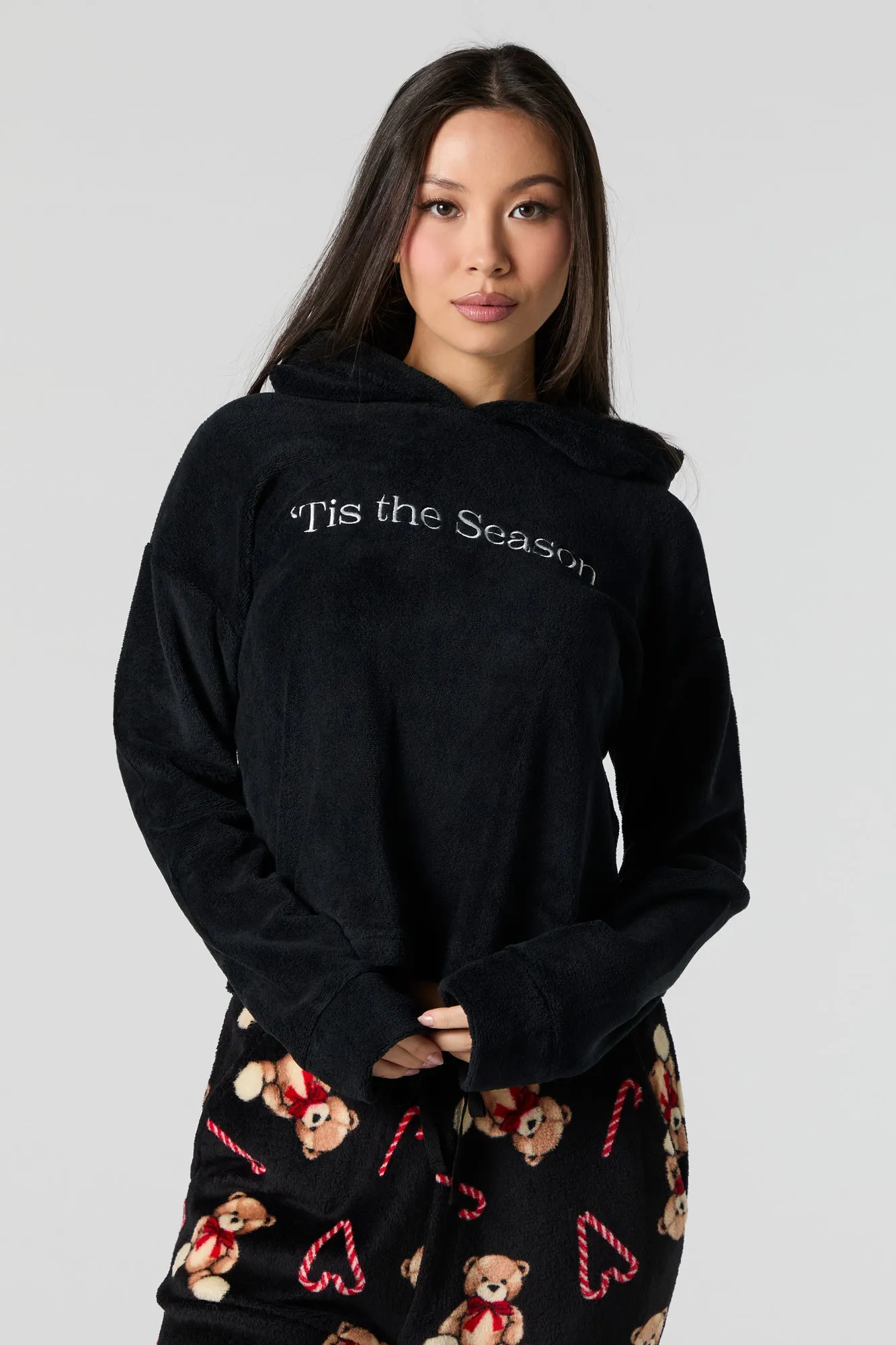 Christmas Embroidered Plush Pajama Hoodie sold by Urban Planet product image thumbnail 4