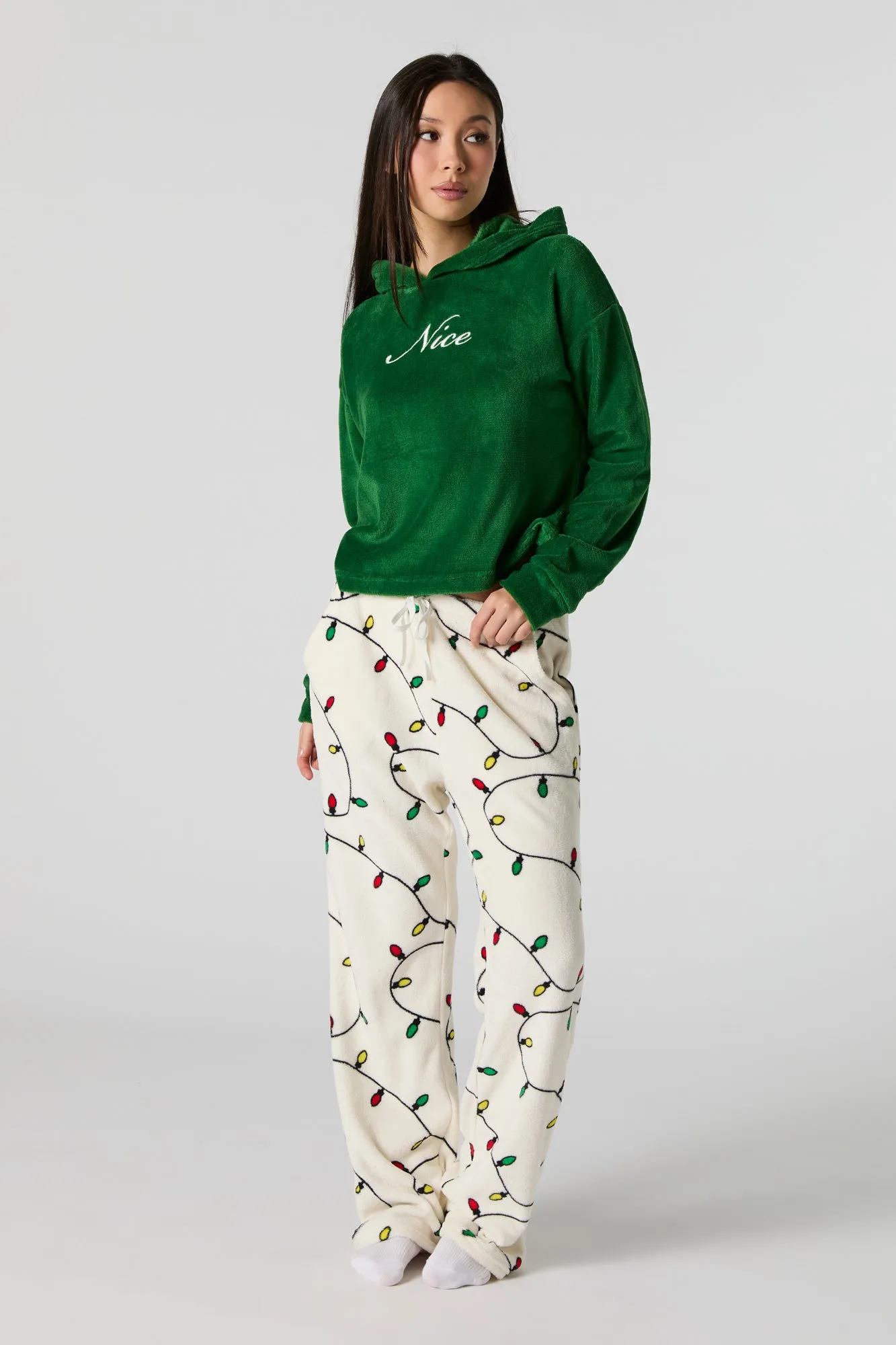 Christmas Embroidered Plush Pajama Hoodie sold by Urban Planet product image thumbnail 3