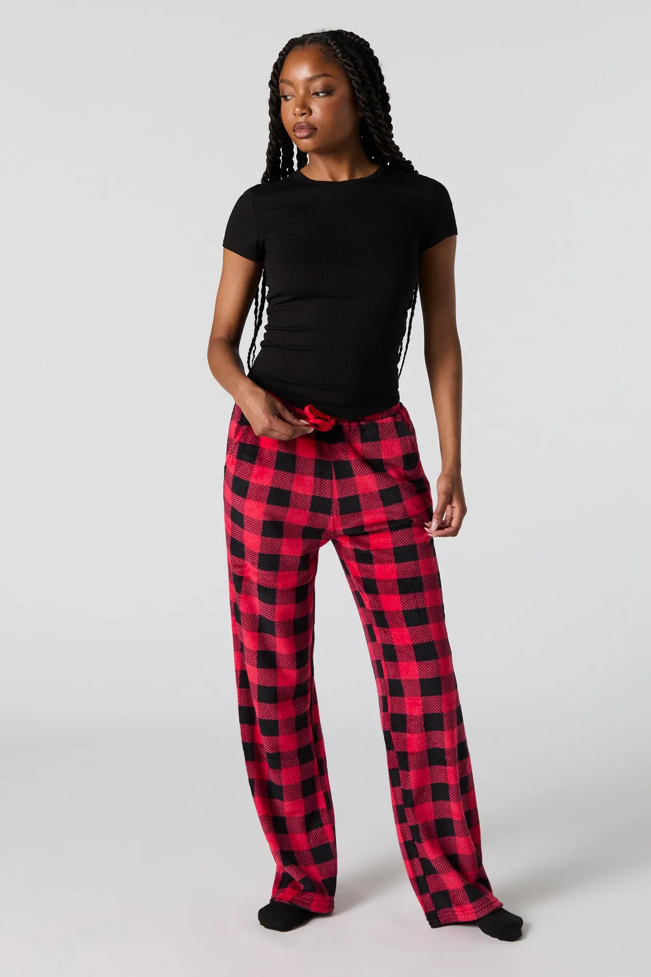 Plaid Plush Pajama Bottom sold by Urban Planet