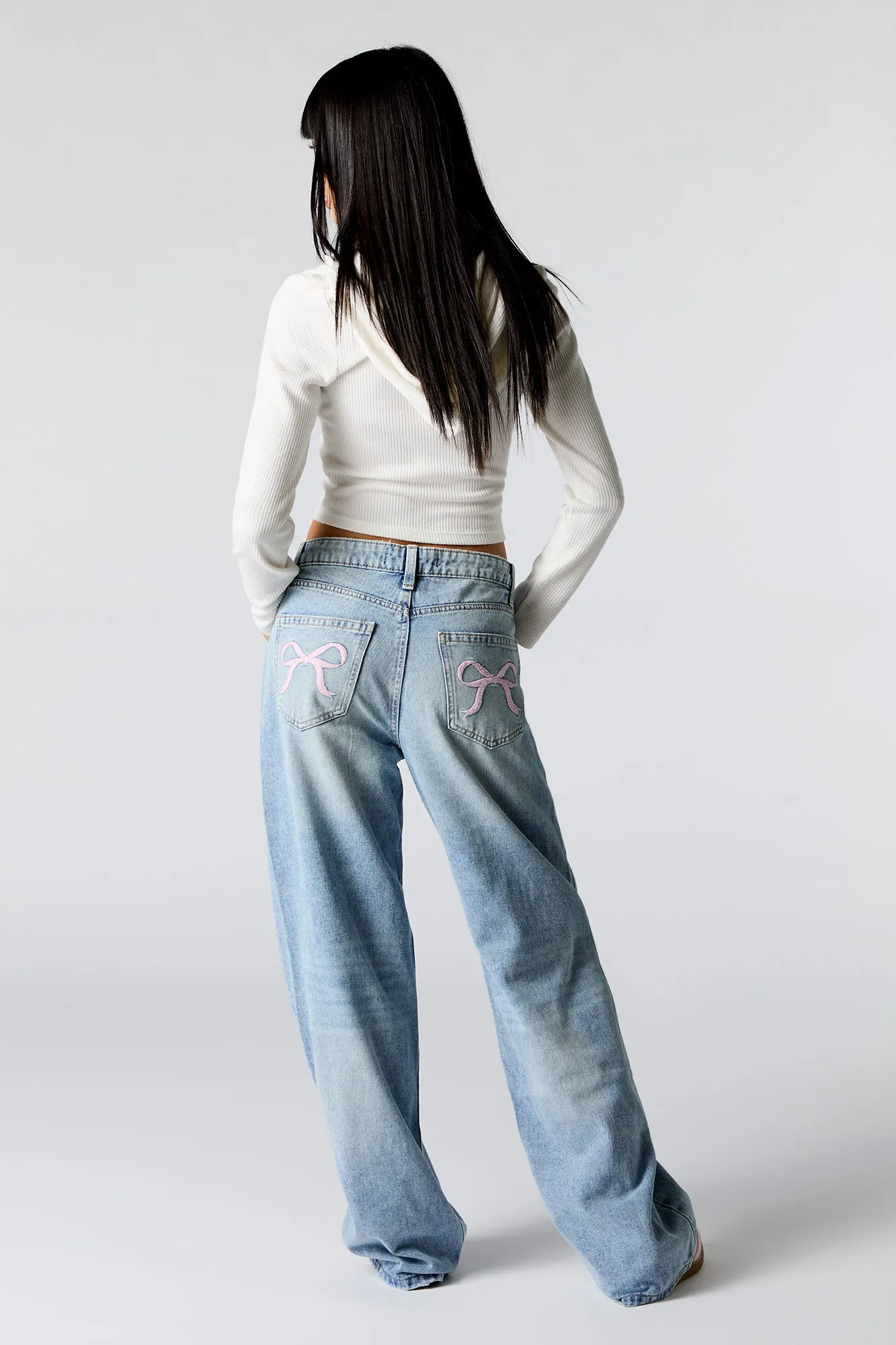 Embroidered Bow Pocket Skater Jean sold by Urban Planet product image thumbnail 4