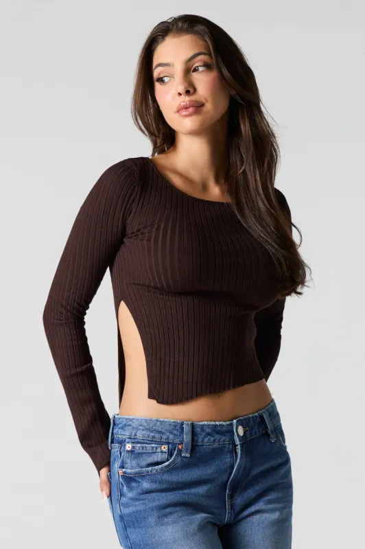 Asymmetrical Split Hem Ribbed Knit Sweater sold by Urban Planet