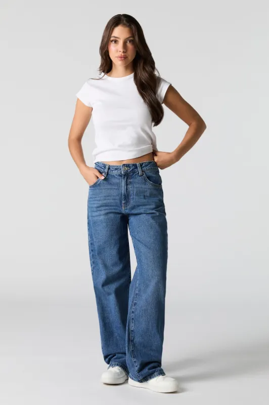 Dark Wash High Rise Wide Leg Jean sold by Urban Planet