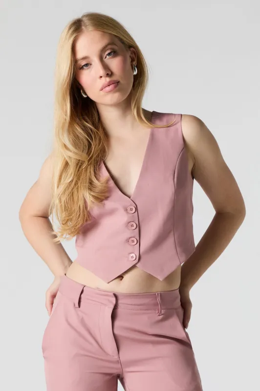 Button Front Cropped Vest sold by Urban Planet