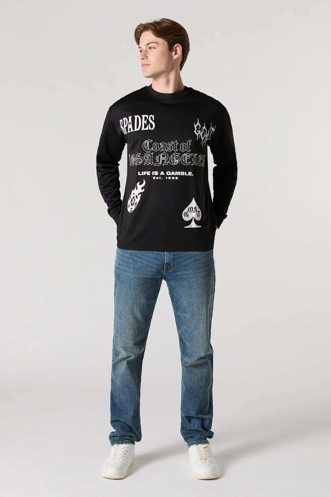 Haut à manches longues en filet avec imprimé Life is a Gamble sold by Urban Planet product image thumbnail 3