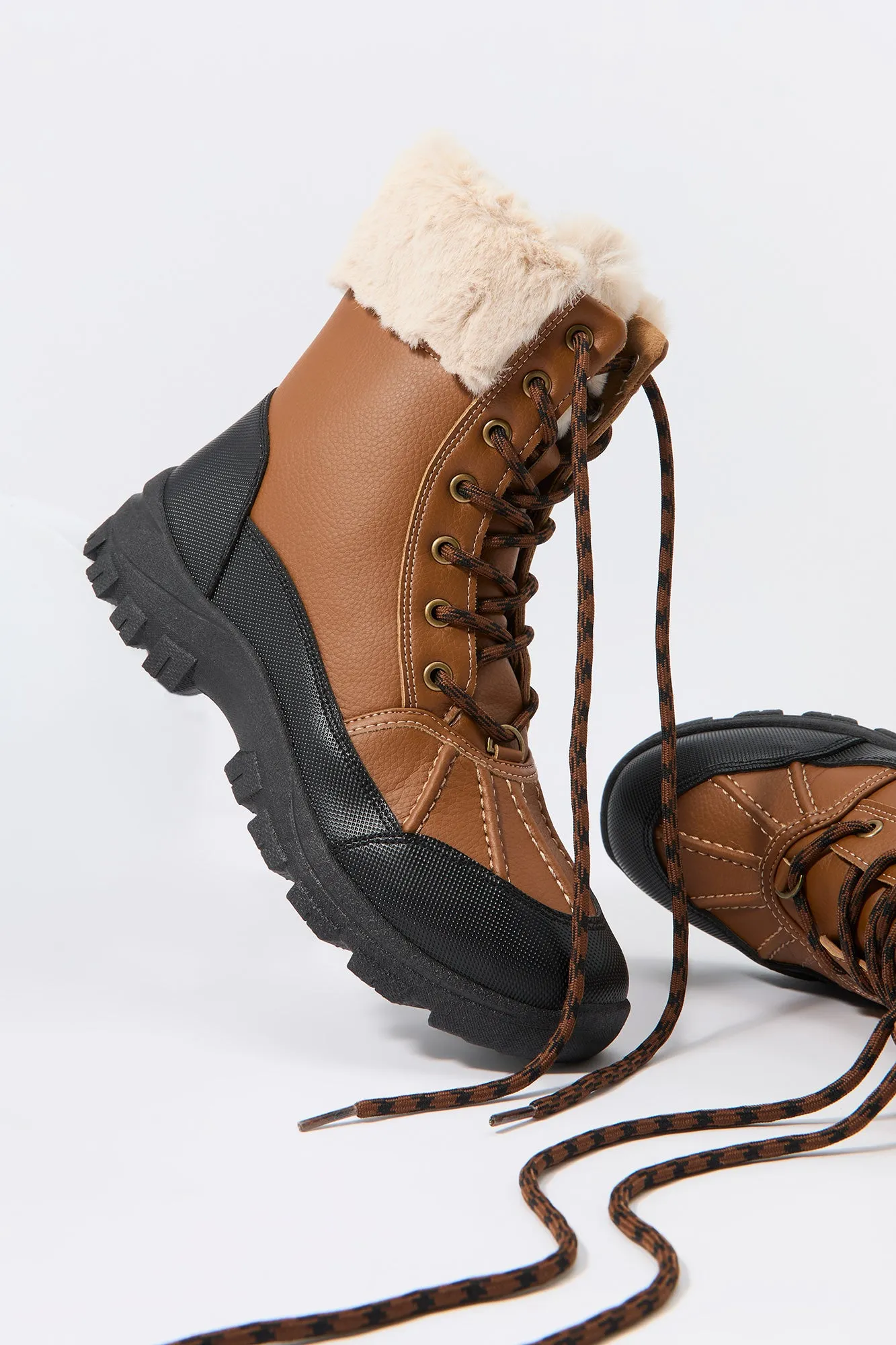 Faux Fur Collared Lace Up Boot sold by Urban Planet