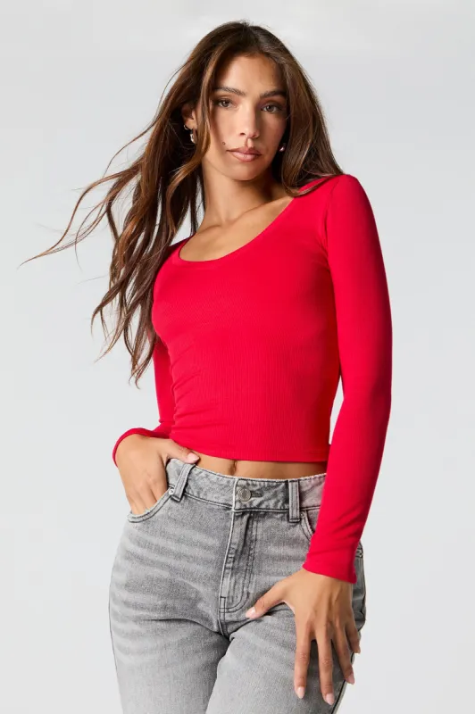 Ribbed V-Neck Long Sleeve Top sold by Urban Planet