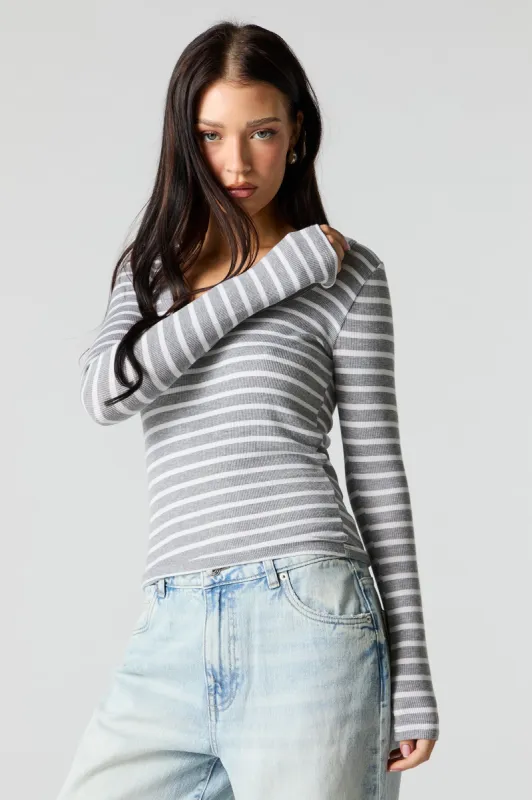 Ribbed Scoop Neck Long Sleeve Top sold by Urban Planet