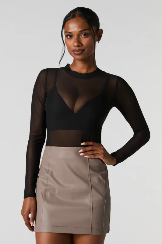 Faux Leather Exposed Seam Mini Skirt sold by Urban Planet