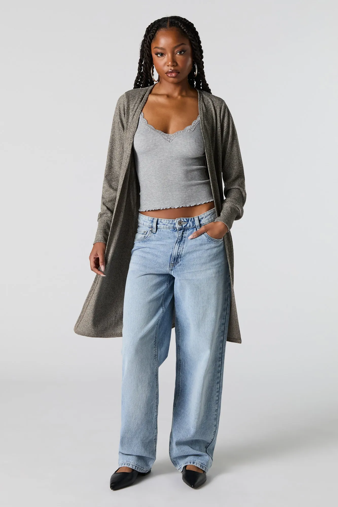 Ribbed Knit Longline Cardigan sold by Urban Planet product image thumbnail 3