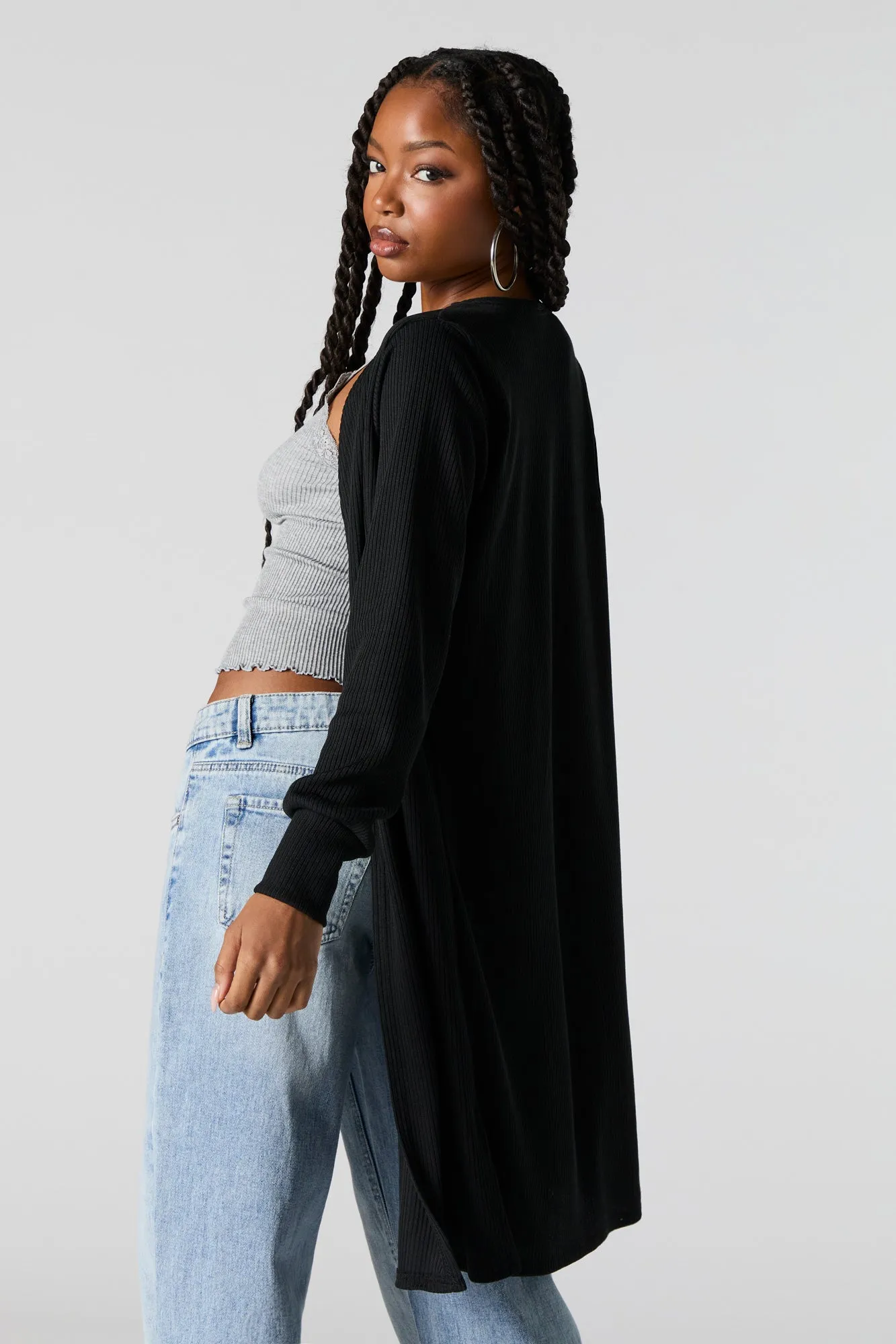 Cardigan long en tricot côtelé sold by Urban Planet product image thumbnail 5