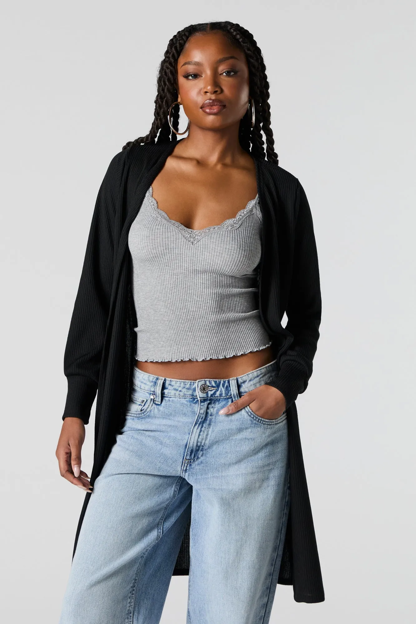 Cardigan long en tricot côtelé sold by Urban Planet product image thumbnail 4