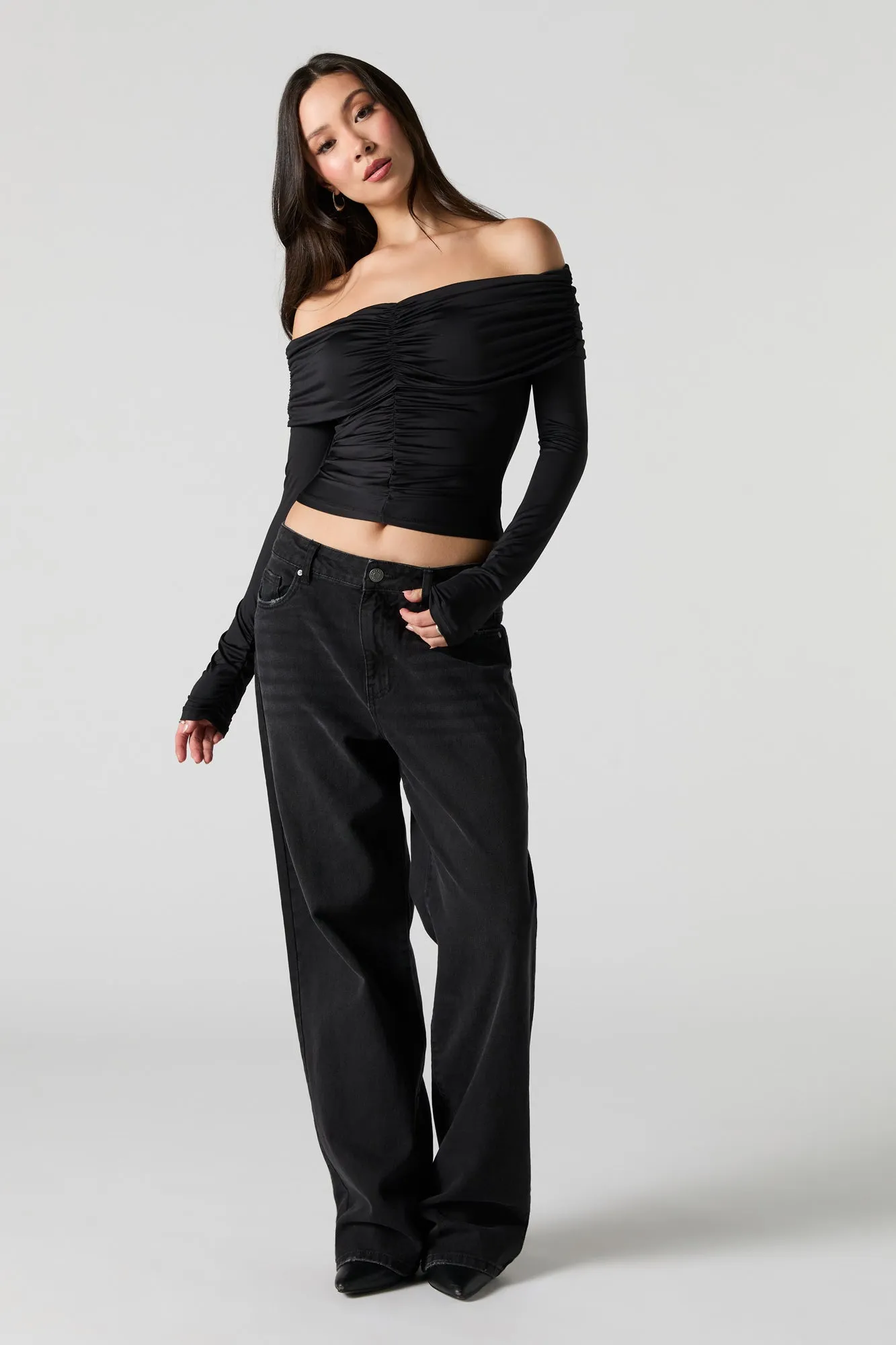 Ruched Off Shoulder Long Sleeve Top sold by Urban Planet product image thumbnail 3