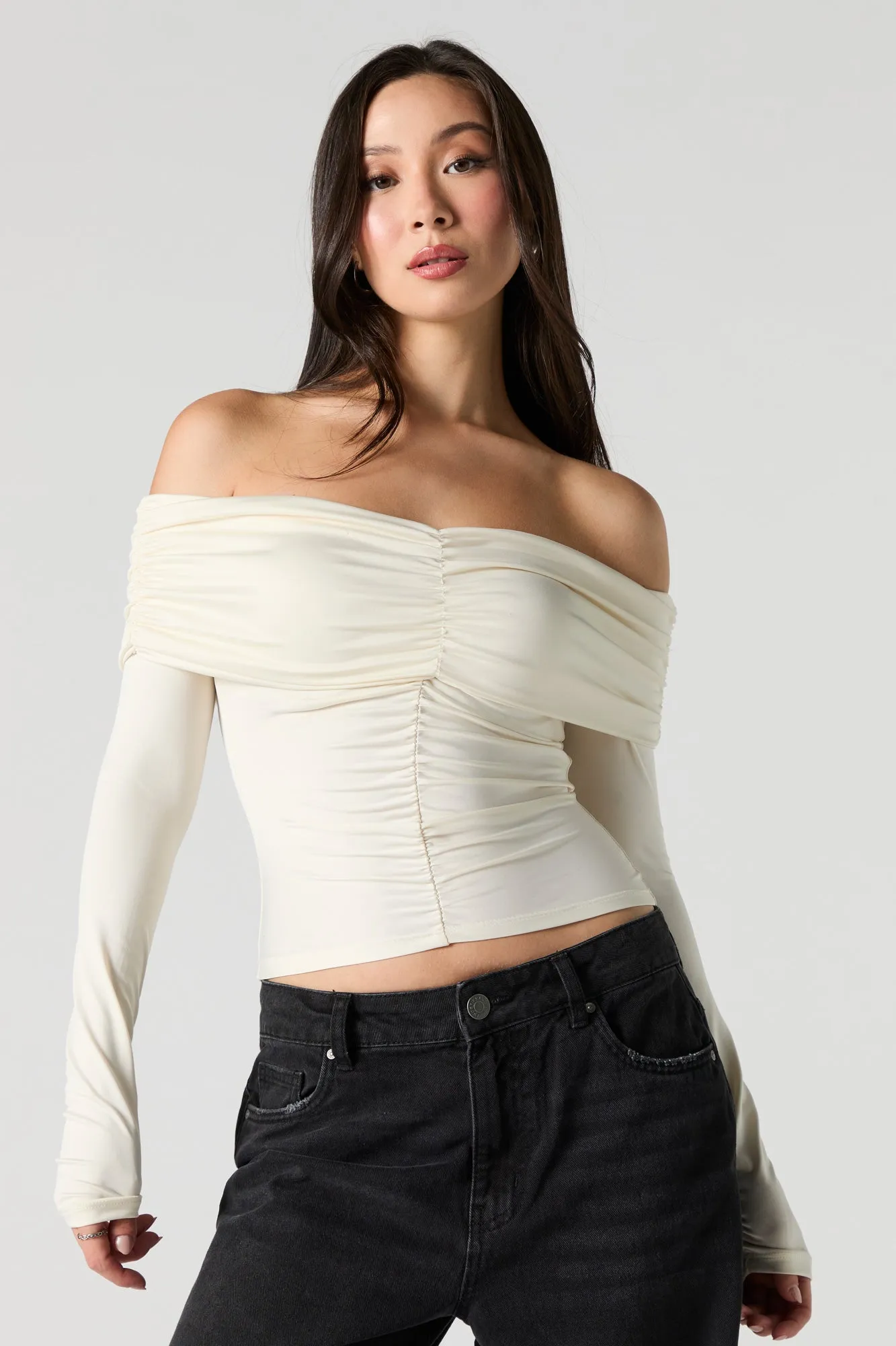 Ruched Off Shoulder Long Sleeve Top sold by Urban Planet product image thumbnail 4