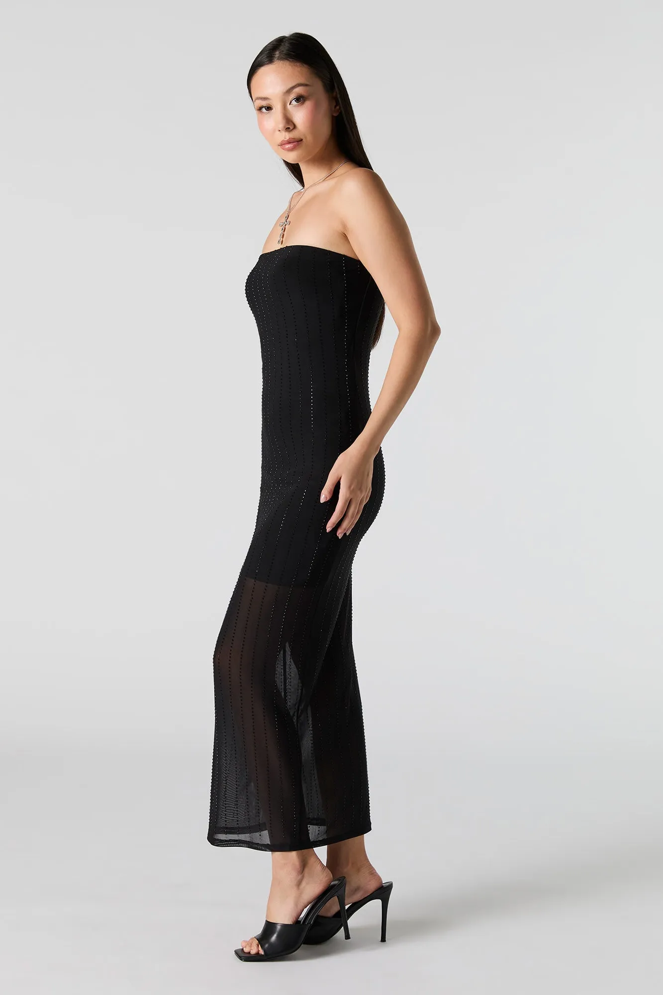 Rhinestone Mesh Strapless Midi Dress sold by Urban Planet product image thumbnail 5