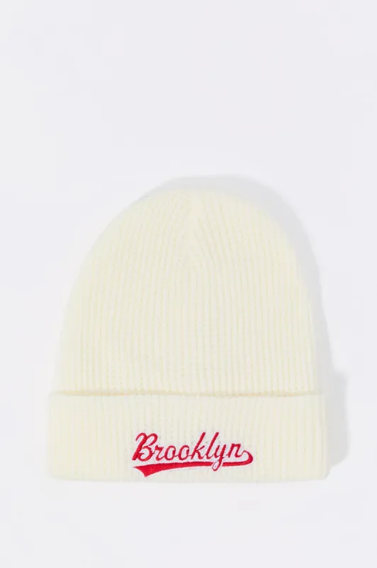 City Embroidered Ribbed Knit Beanie sold by Urban Planet