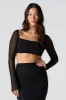 Rhinestone Mesh Tie Back Long Sleeve Crop Top sold by Urban Planet