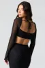 Rhinestone Mesh Tie Back Long Sleeve Crop Top sold by Urban Planet