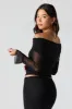 Rhinestone Mesh Off Shoulder Long Sleeve Top sold by Urban Planet