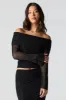 Rhinestone Mesh Off Shoulder Long Sleeve Top sold by Urban Planet