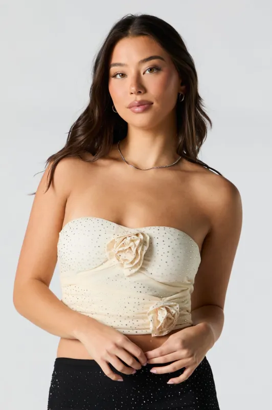 Rhinestone Mesh Rosette Tube Top sold by Urban Planet
