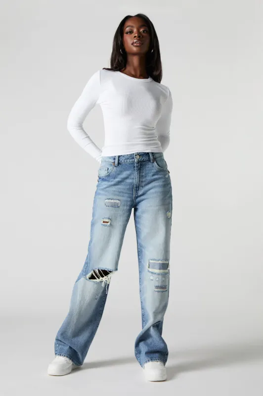 Distressed High Rise Wide Leg Jean sold by Urban Planet