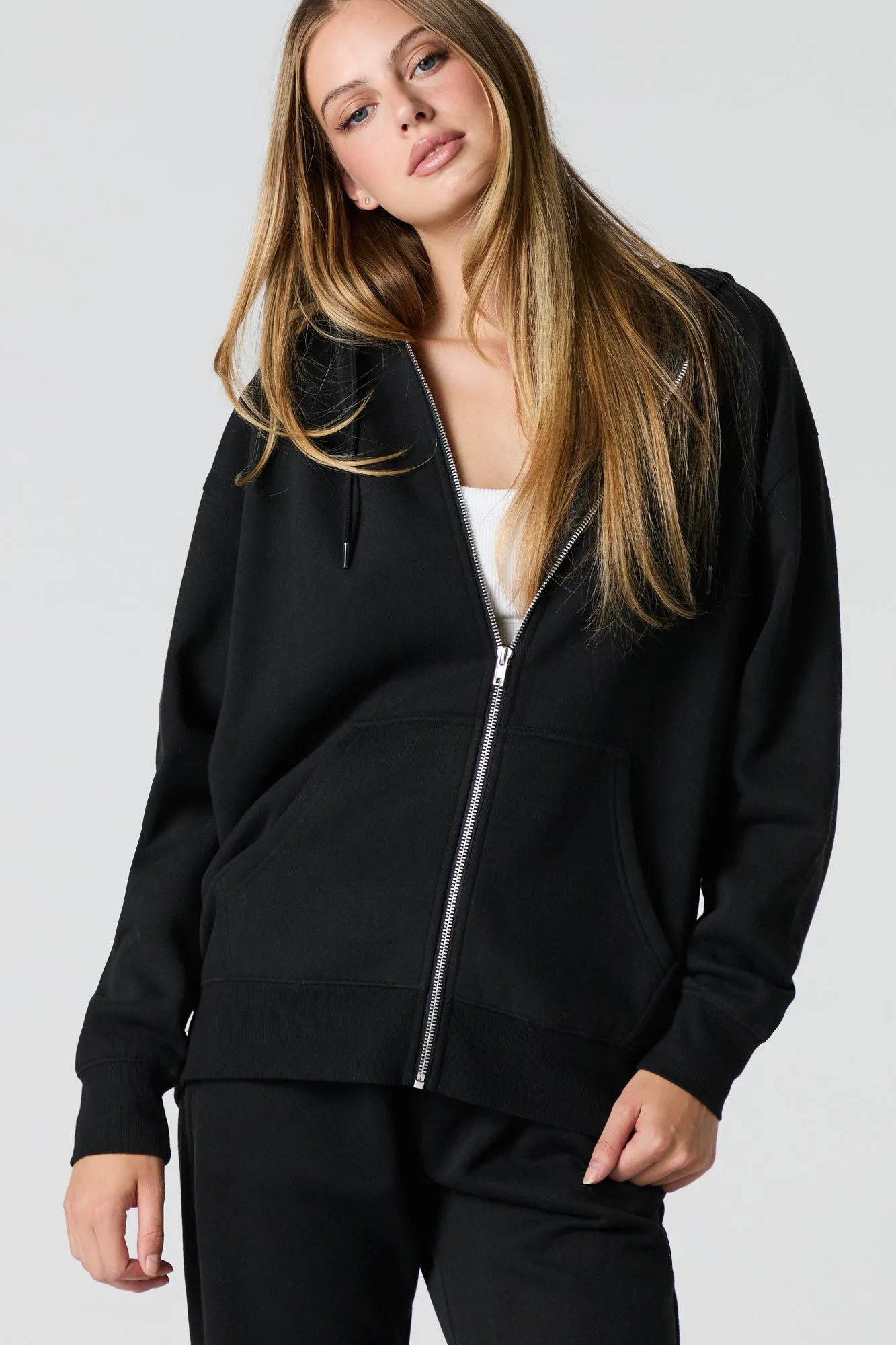 Oversized Zip-Up Fleece Hoodie sold by Urban Planet product image thumbnail 4