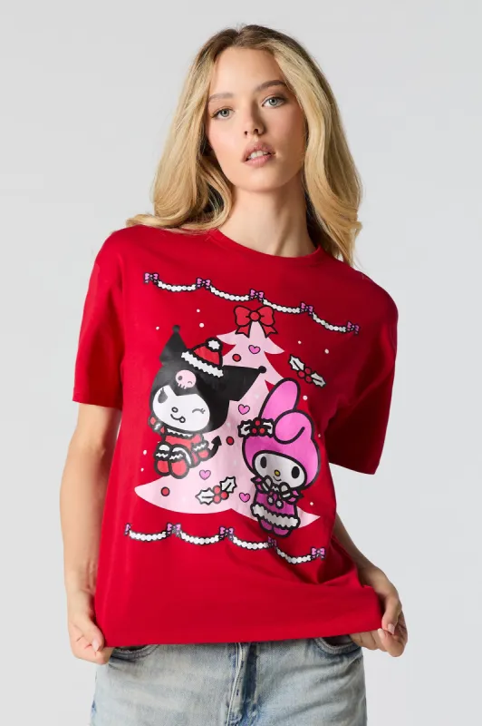 T-shirt de coupe garçonne à imprimé My Melody & Kuromi de Noël sold by Urban Planet