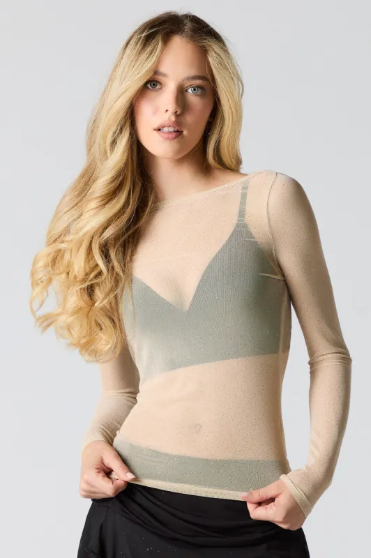 Mesh Sparkle Long Sleeve Top sold by Urban Planet