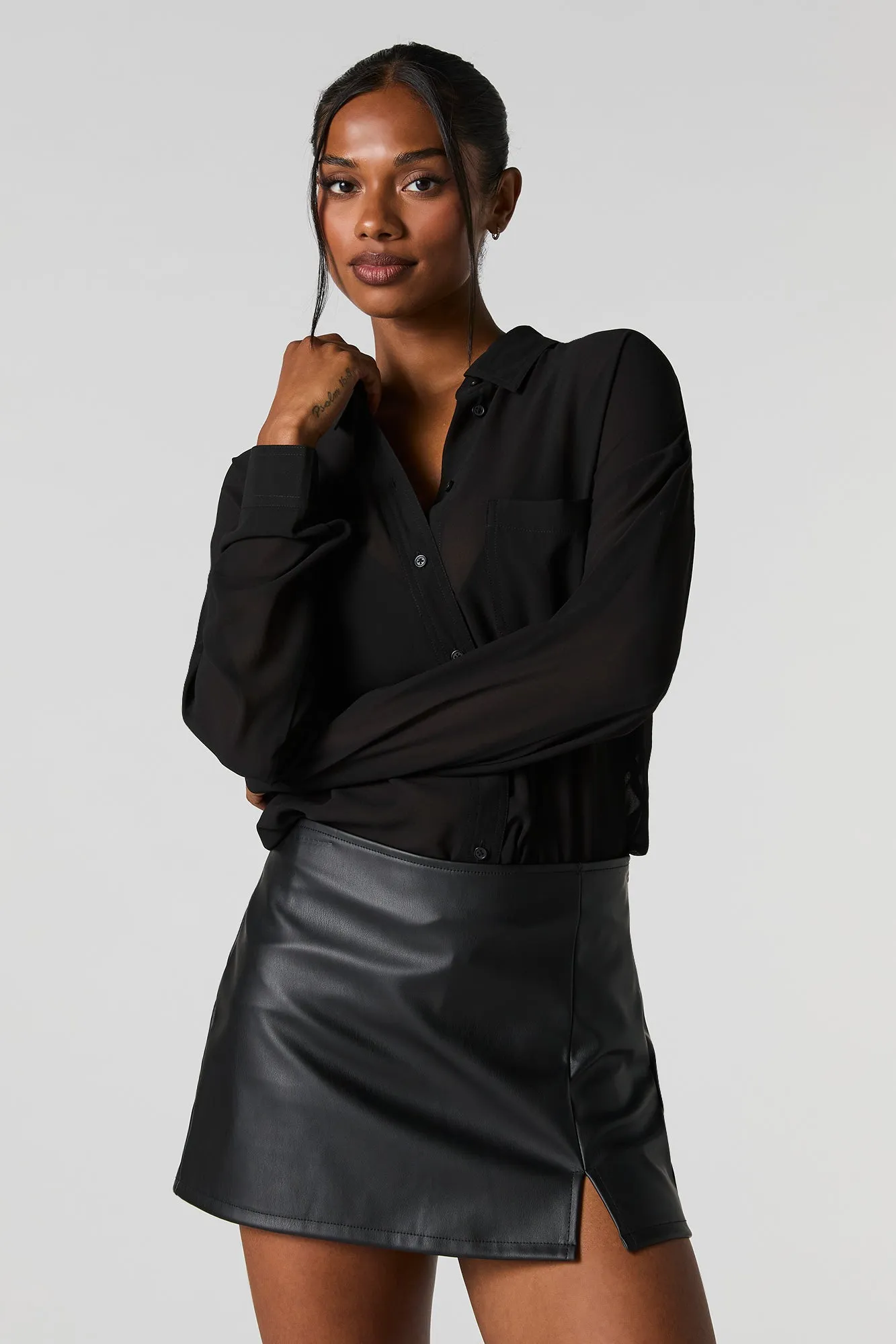 Faux Leather Slit Mini Skirt sold by Urban Planet product image thumbnail 5