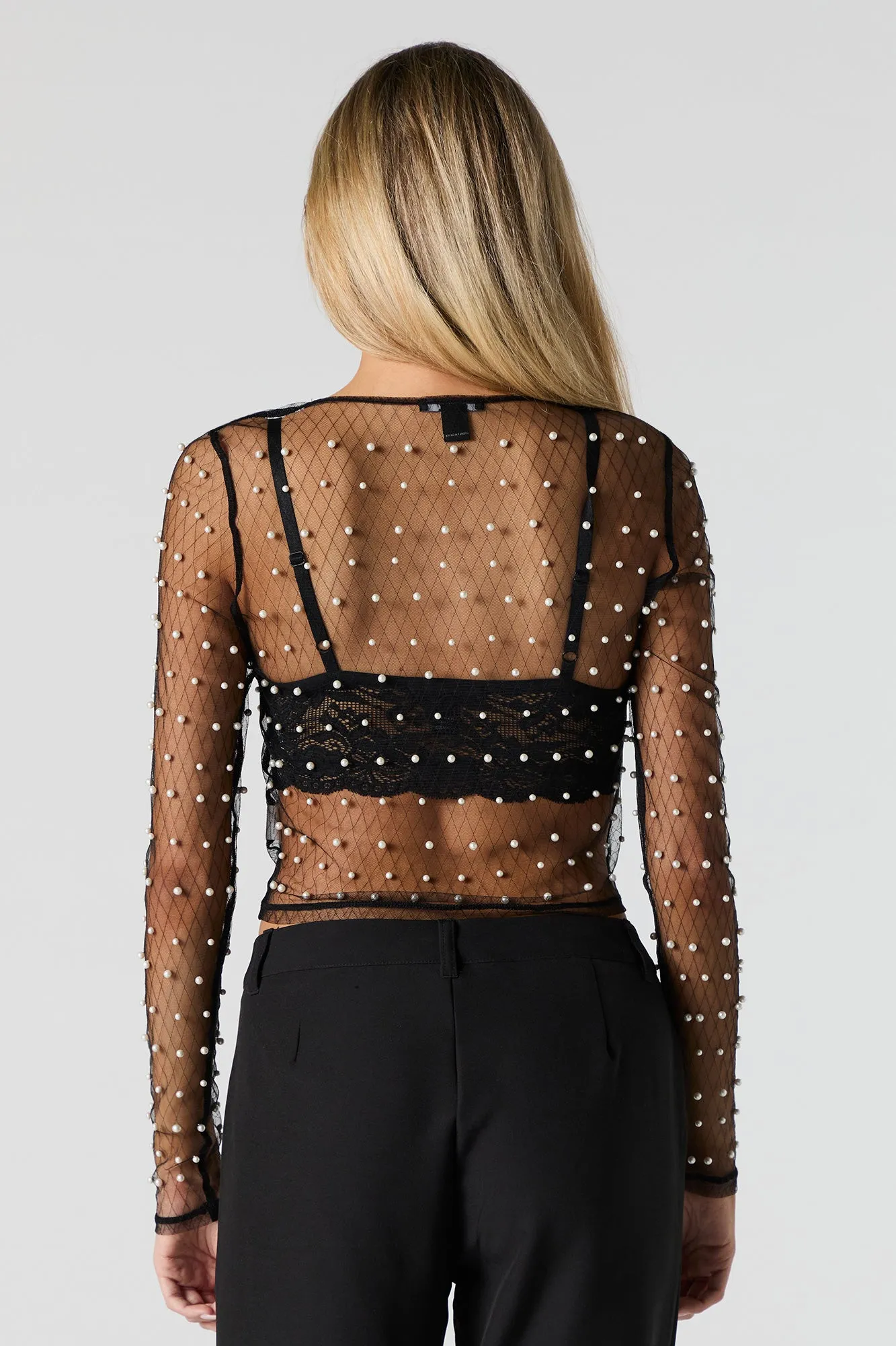 Mesh Faux Pearl Long Sleeve Top sold by Urban Planet product image thumbnail 2