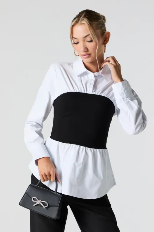 Button-Up Long Sleeve Combo Top sold by Urban Planet