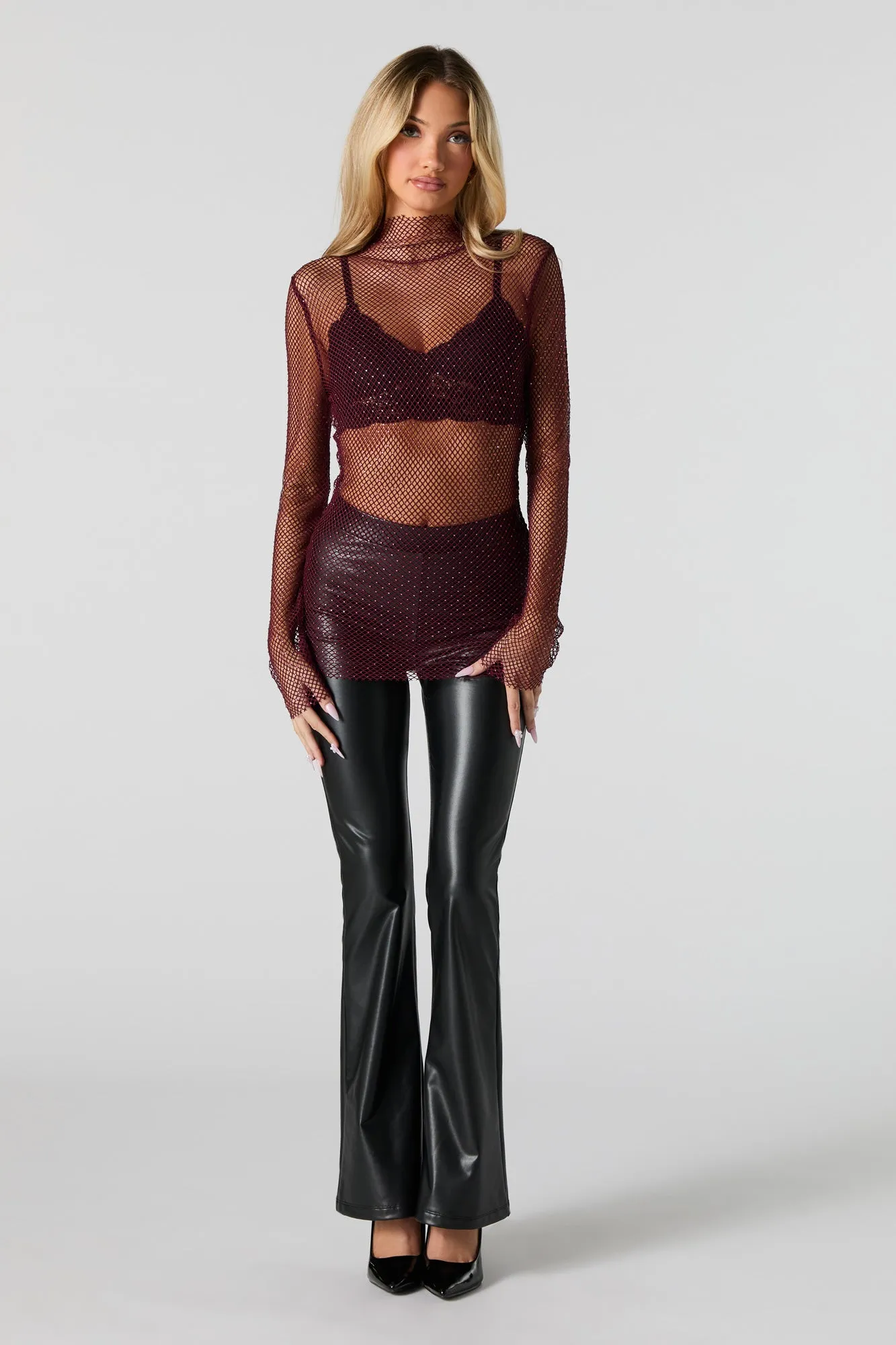 Haut en filet avec pierres du Rhin à manches longues sold by Urban Planet product image thumbnail 3