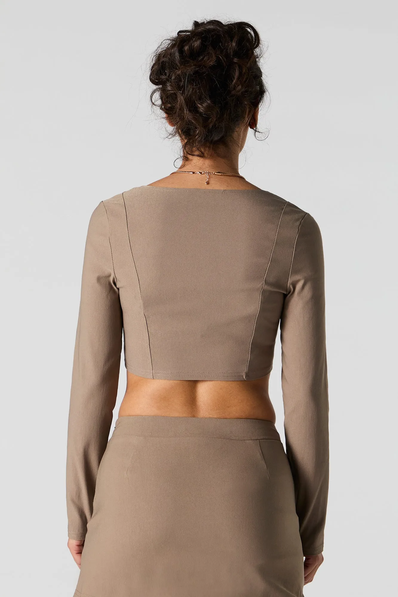 Zip-Up Corset Long Sleeve Crop Top sold by Urban Planet product image thumbnail 2