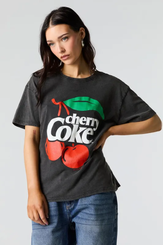 T-shirt coupe garçonne délavé à imprimé Cherry Coke sold by Urban Planet