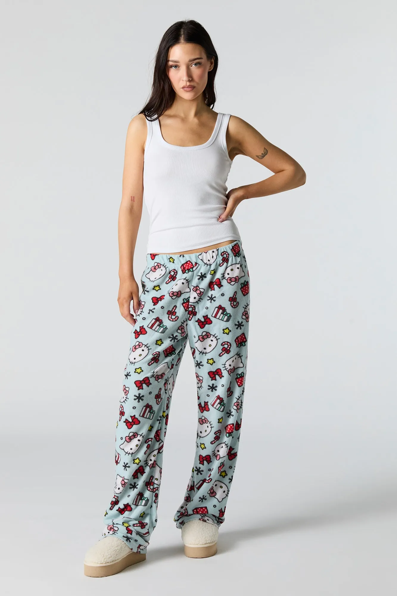 Christmas Hello Kitty Print Plush Pajama Pant sold by Urban Planet