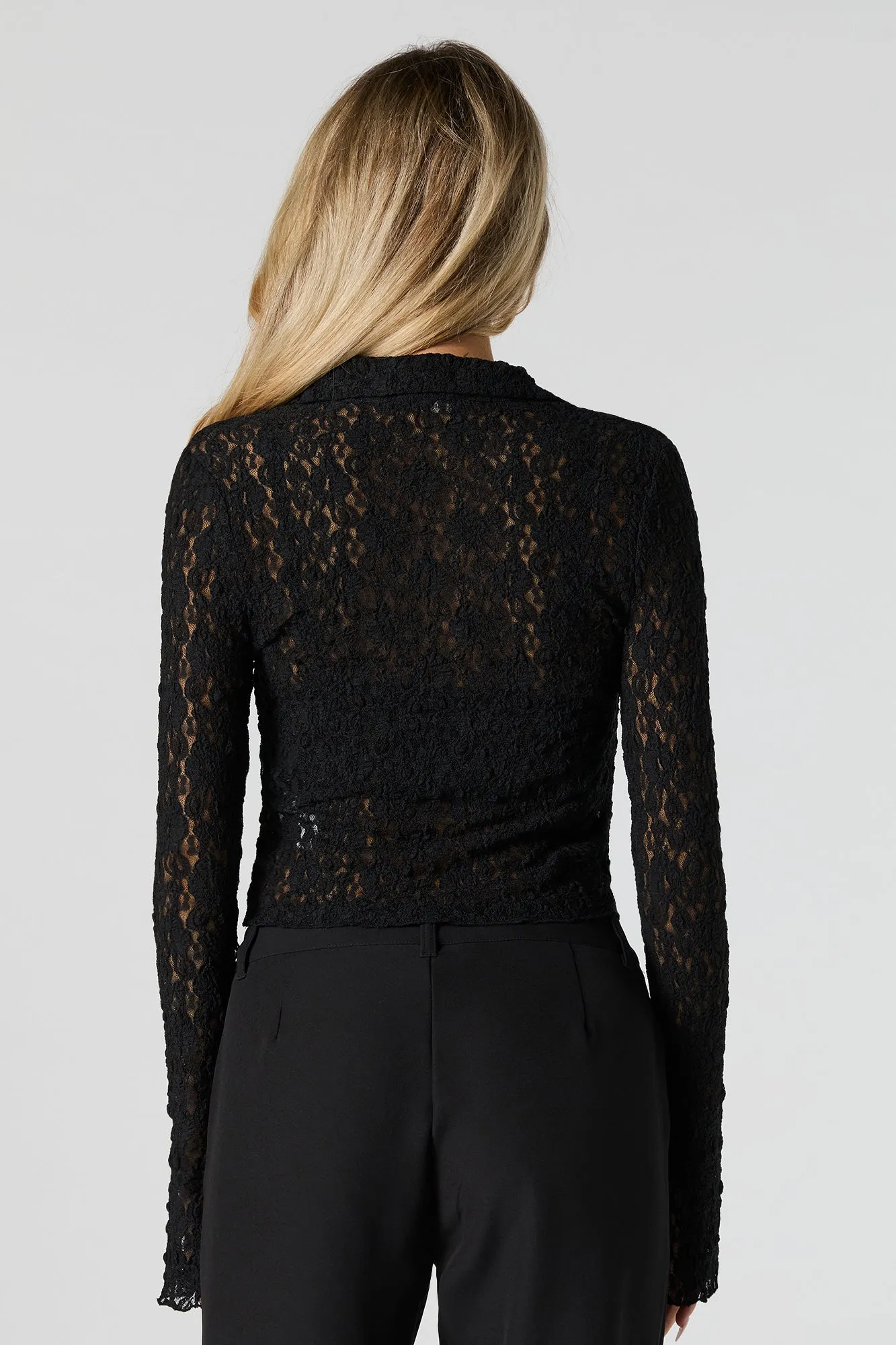 Lace Zip-Up Long Sleeve Top sold by Urban Planet product image thumbnail 5