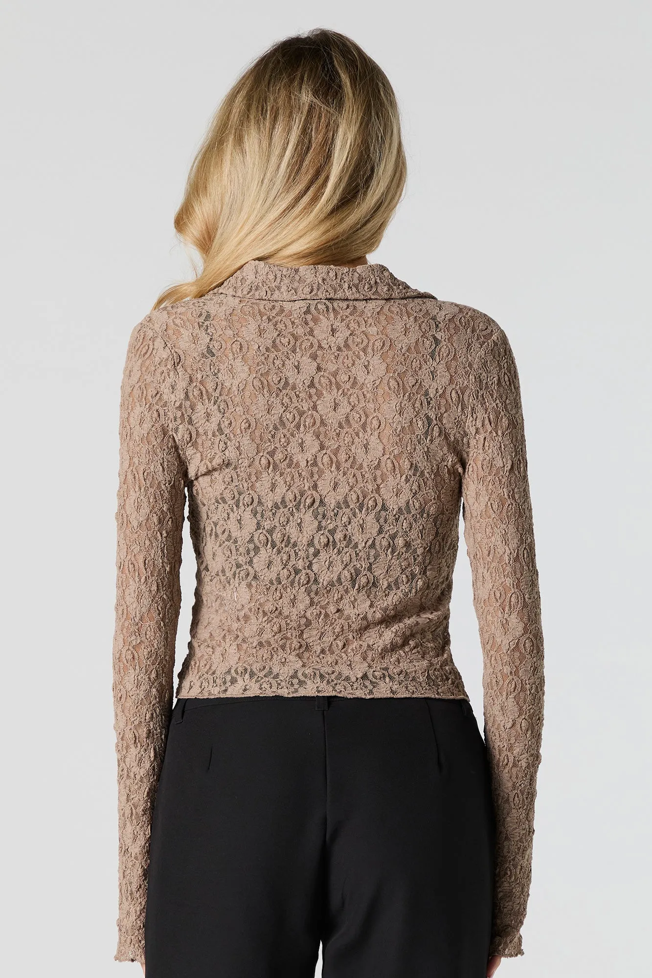 Lace Zip-Up Long Sleeve Top sold by Urban Planet product image thumbnail 2