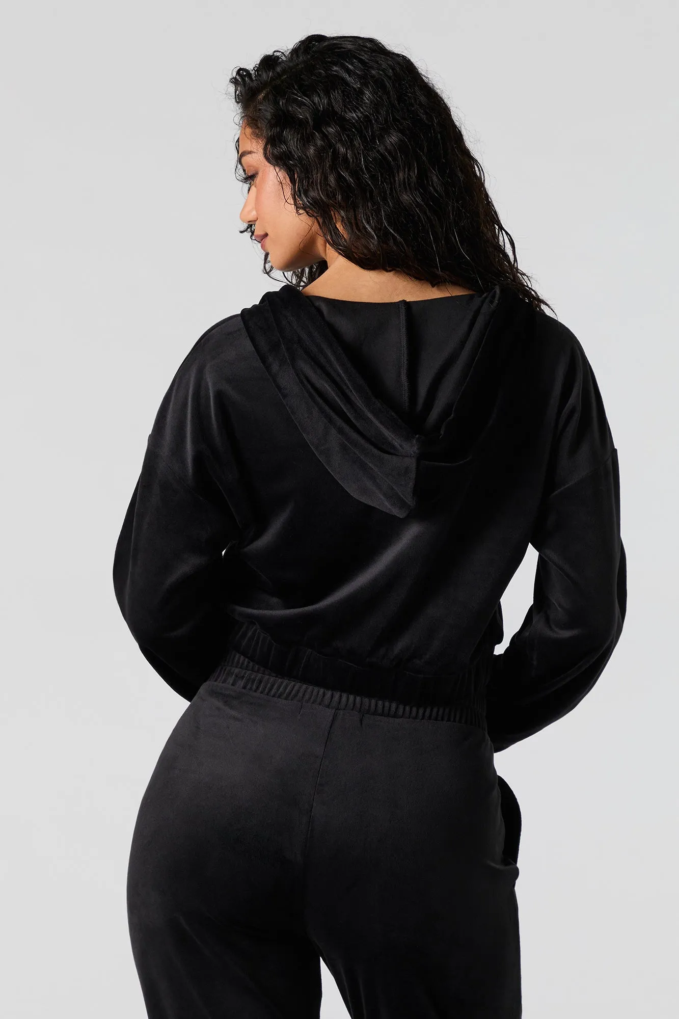 Velour Cropped Zip-Up Hoodie sold by Urban Planet product image thumbnail 5