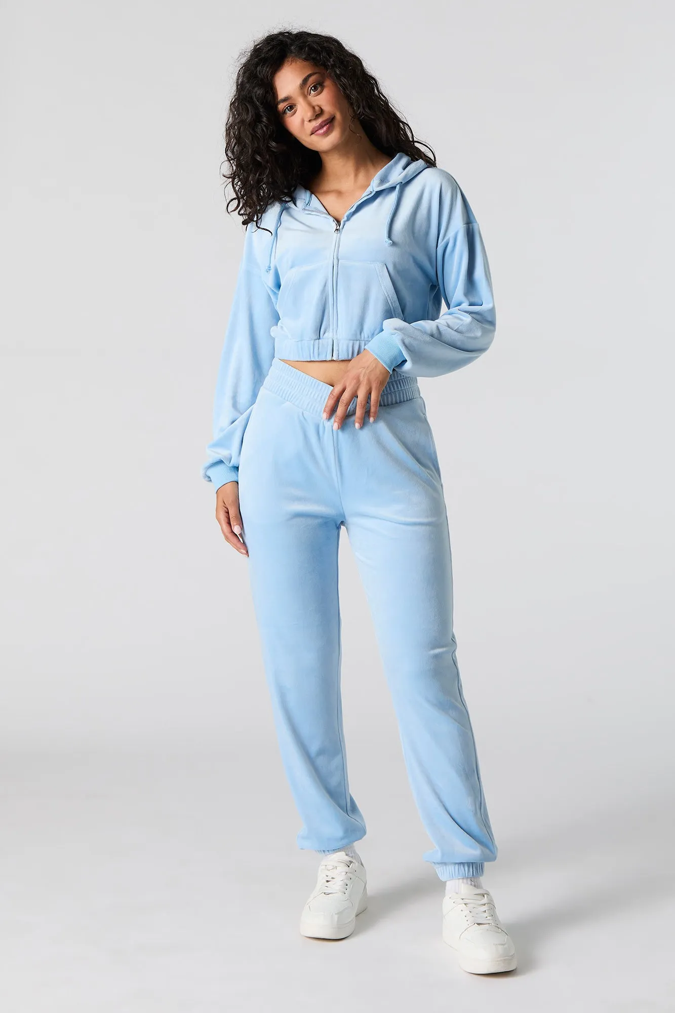 Velour Cropped Zip-Up Hoodie sold by Urban Planet product image thumbnail 3