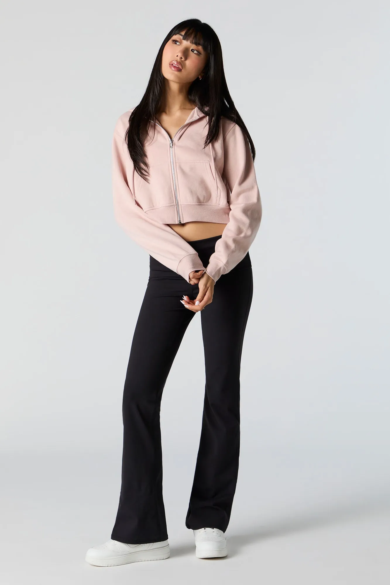 Fleece Cropped Zip-Up Hoodie sold by Urban Planet product image thumbnail 3