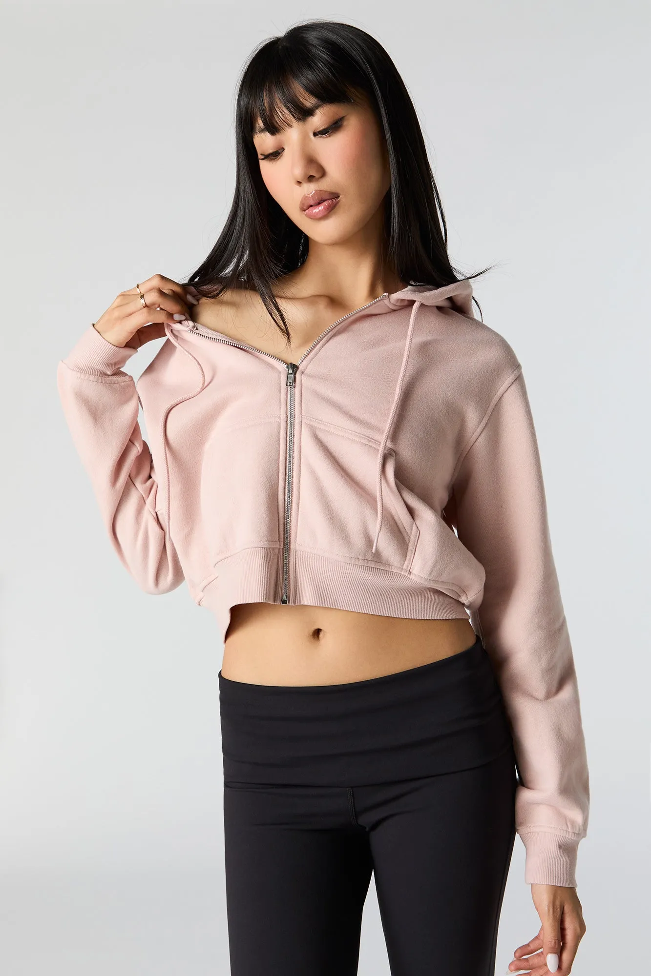 Fleece Cropped Zip-Up Hoodie sold by Urban Planet