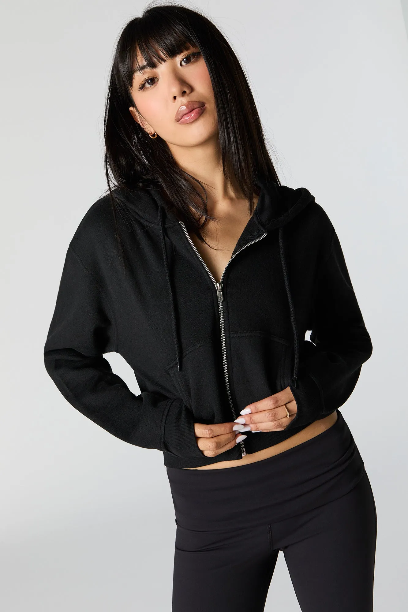 Fleece Cropped Zip-Up Hoodie sold by Urban Planet product image thumbnail 4