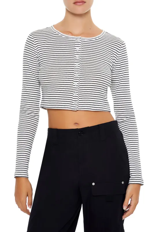Striped Pointelle Knit Cropped Cardigan sold by Urban Planet