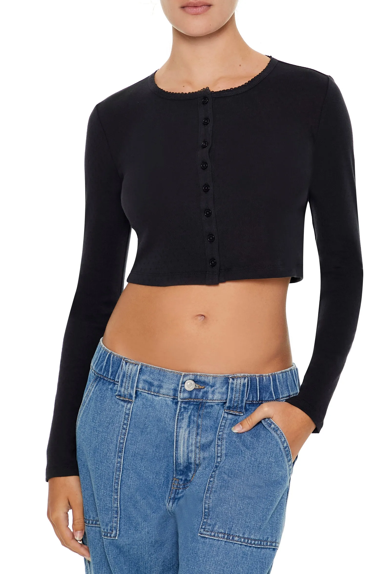Pointelle Knit Cropped Cardigan sold by Urban Planet