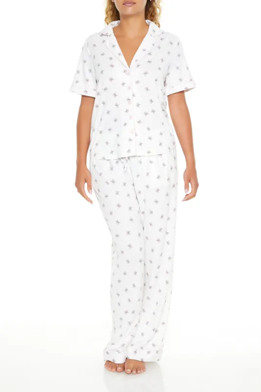 Bow Print Short Sleeve Top & Pant 2 Piece Pajama Set sold by Urban Planet