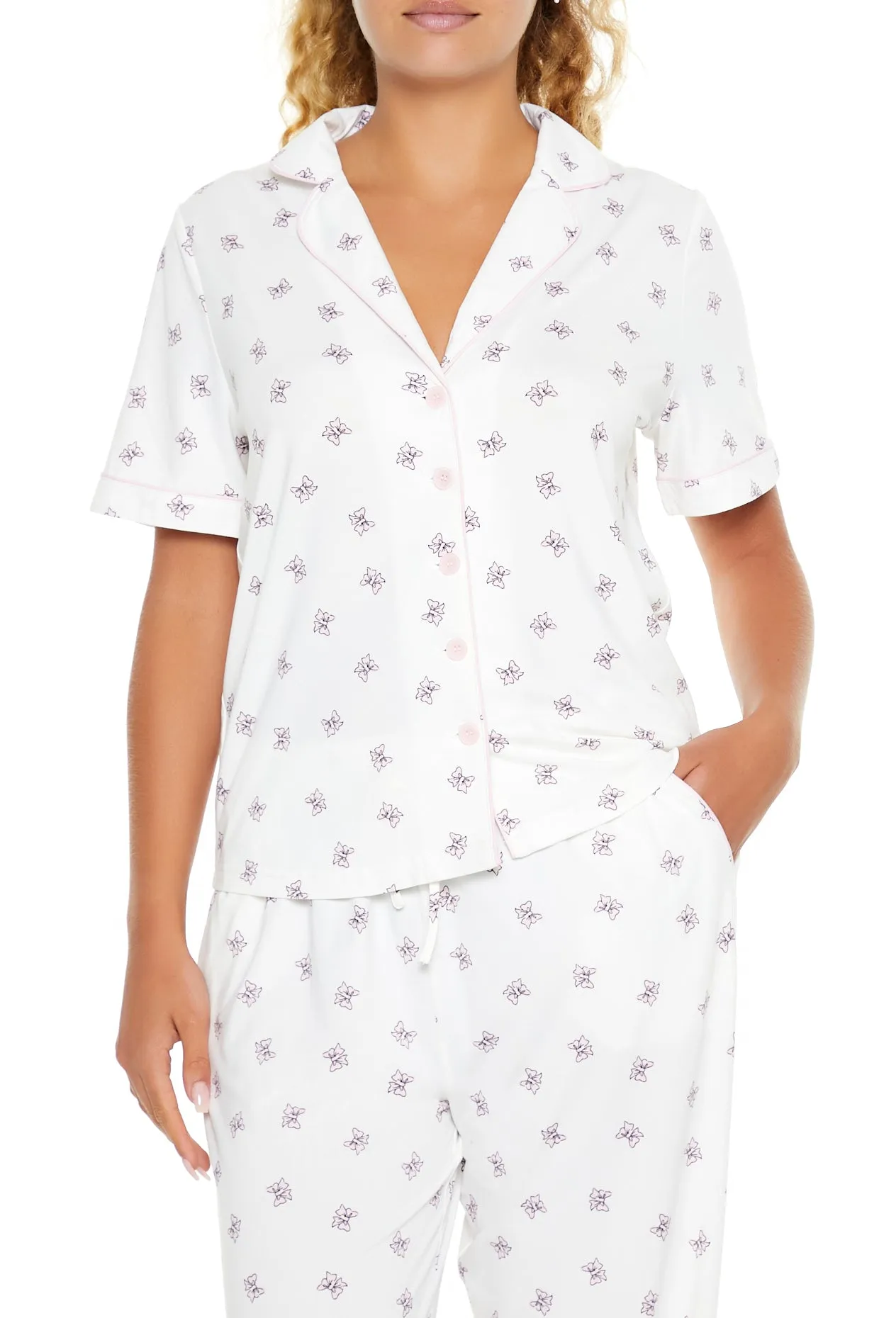 Bow Print Short Sleeve Top & Pant 2 Piece Pajama Set sold by Urban Planet product image thumbnail 2