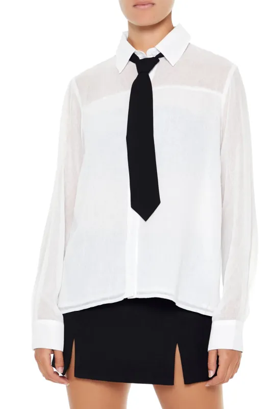 Sheer Button-Up Top with Neck Tie sold by Urban Planet