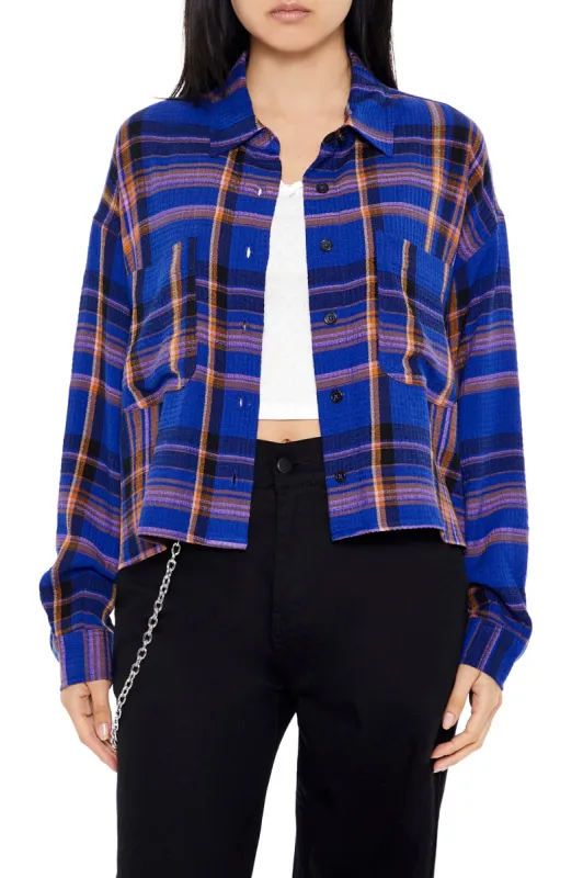 Plaid Flannel Cropped Button-Up Top sold by Urban Planet